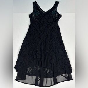 Miss Me Women Small Dress Black Lace Silver Sequin Sleeveless High Low Party